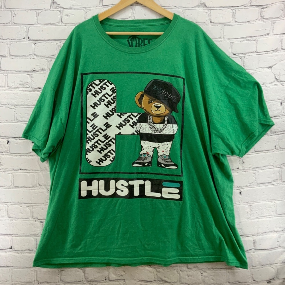 Vibes Hustle Green T-shirt Bear‎ Mens Sz 4XL